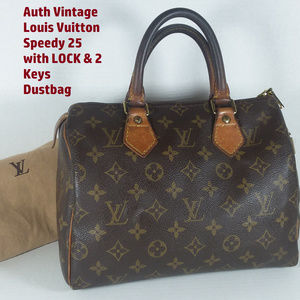AUTH VTG Louis Vuitton Speedy 25 Bag w/ Lock, Keys